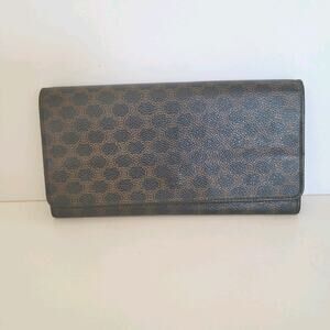 Celine Vintage Envelope Leather Large Wallet Macadam Black Brown Long
